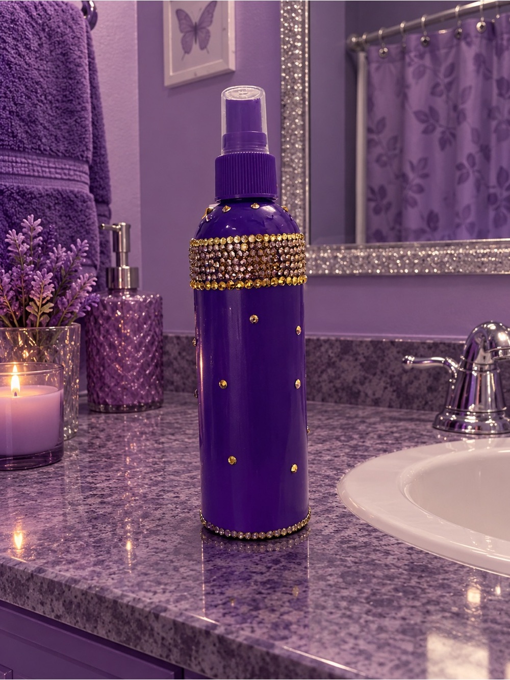 Purple Decorative Spray Bottle with Gold Accents